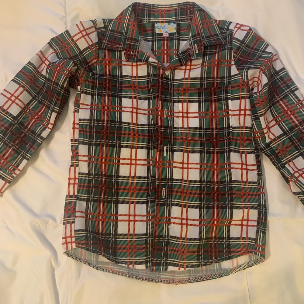 Kids Plaid Button-Down Shirt - Green, Red, and White